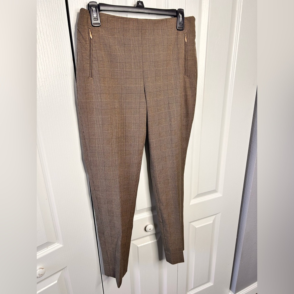 Banana Republic Women’s 4 Plaid Brown Pull On Zip Up Straight Leg Pants Work - Picture 2 of 8